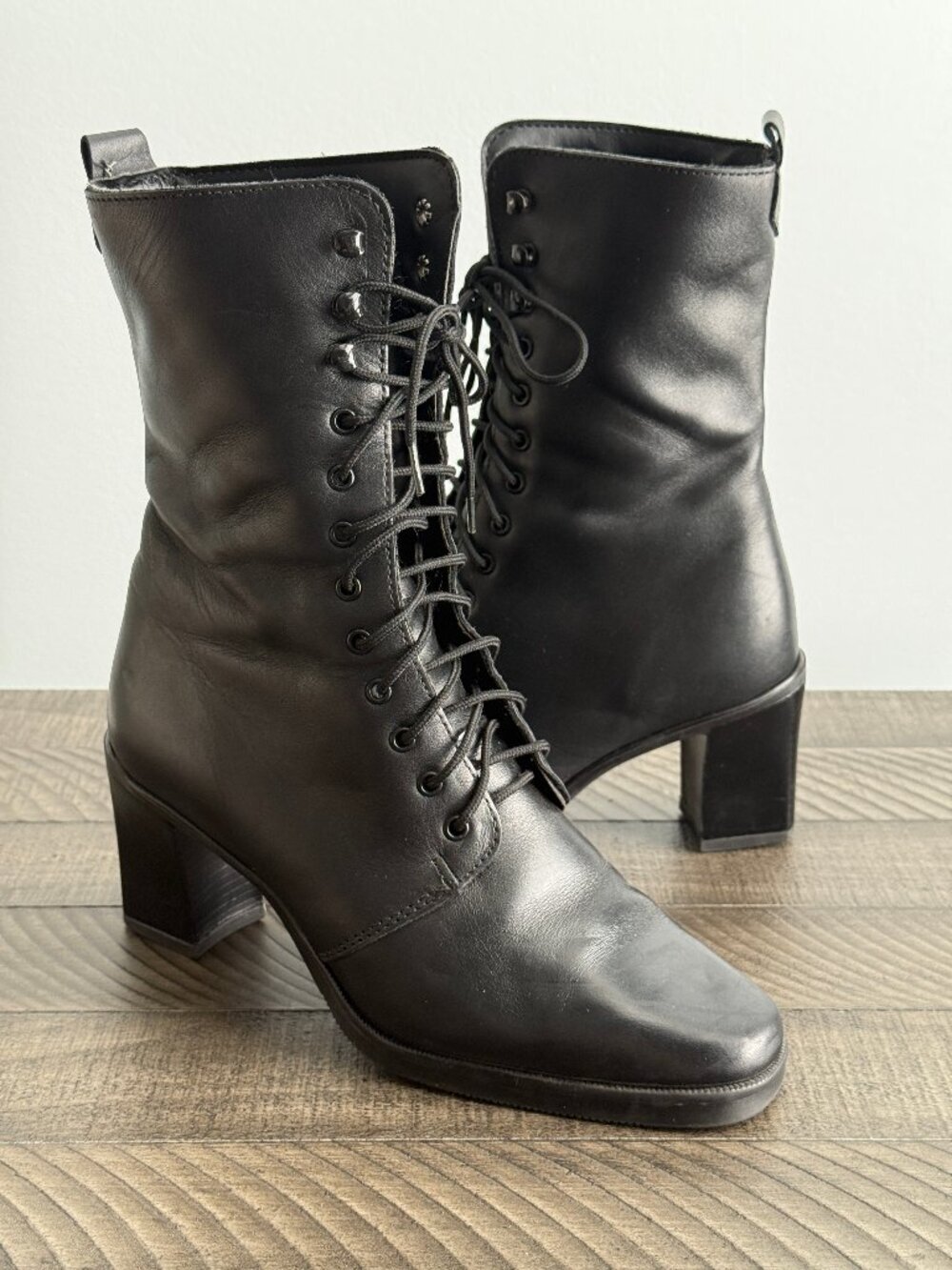 Details Black Leather Lace-Up Boots - Women's Black Boots Size 6.5 B